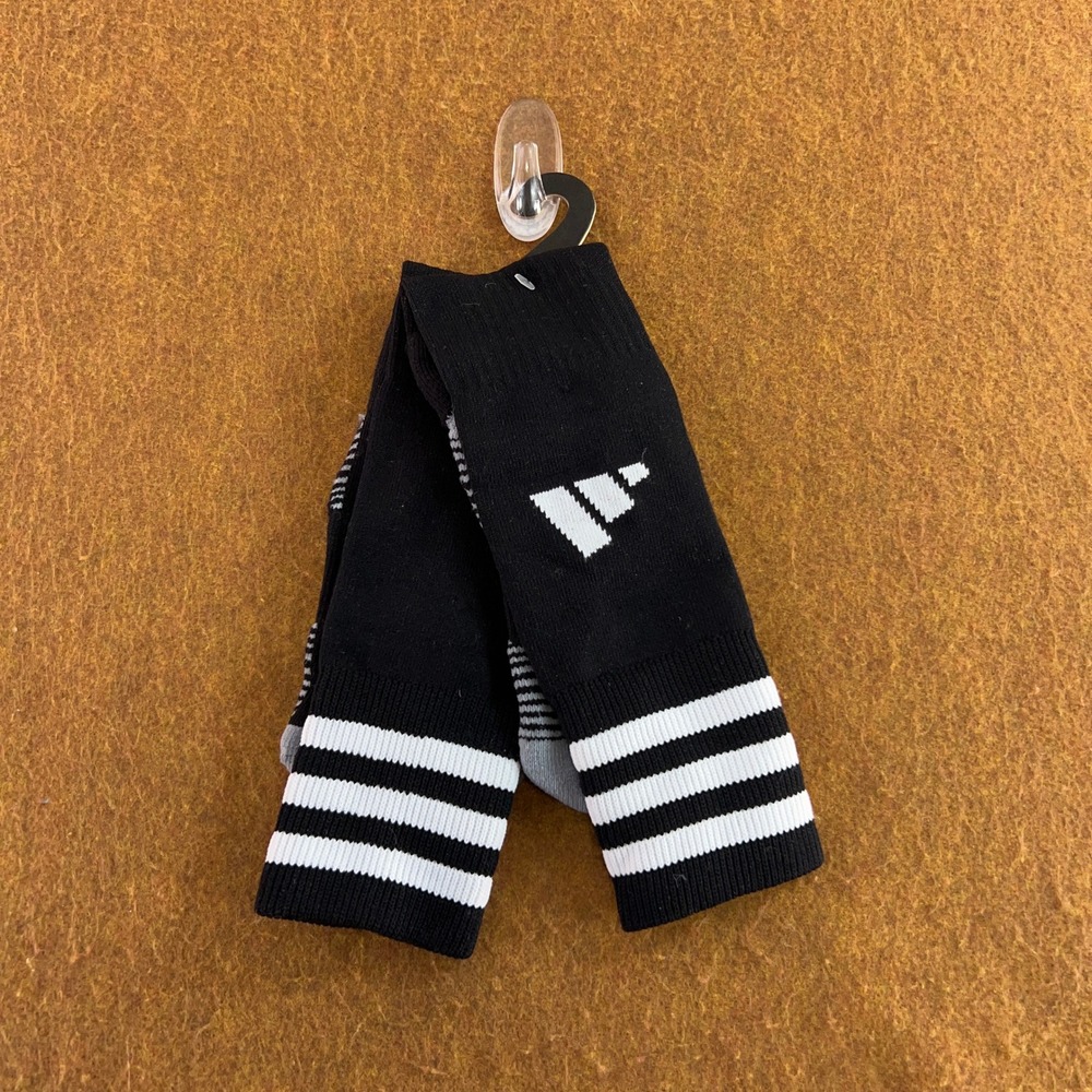 Adidas Unisex Small Black White Striped Logo Athletic Crew Socks New